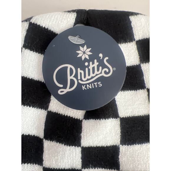 Britt's Knits Kid's Check Mate Beanie Stretchy Knit Hat in Black. & White - Picture 3 of 8